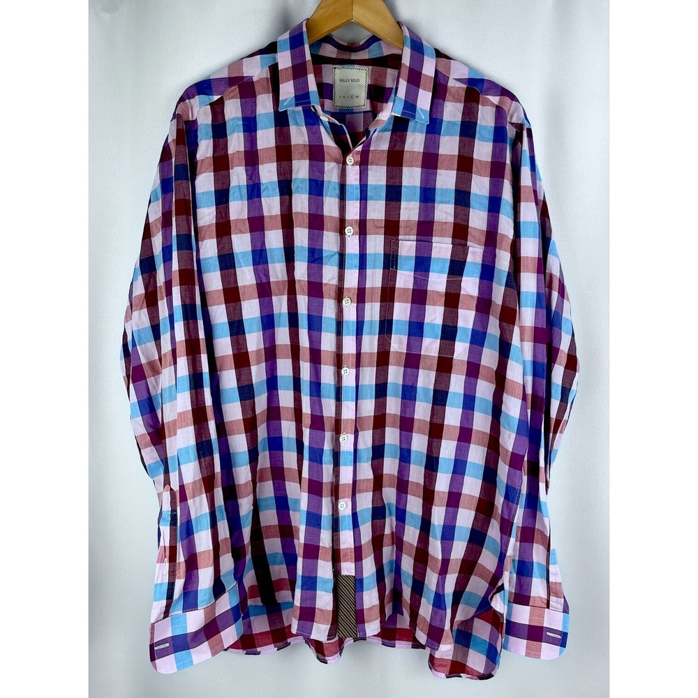 Billy Reid Shirt Mens Medium Gray Brown Plaid Button Up Flannel Long Sleeve Soft